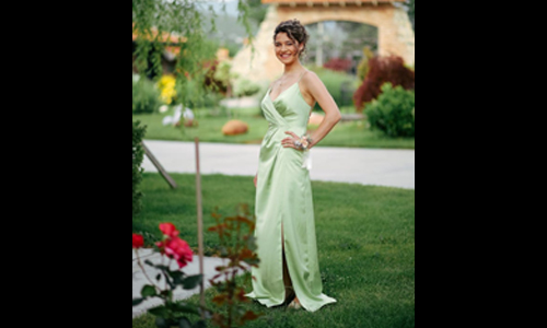 Woman wearing green gown