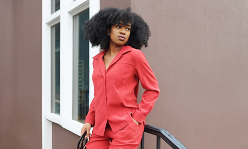 Women in red linen coords