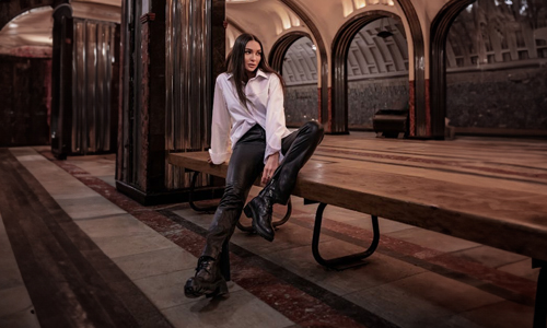 Women wearing white shirt and leather legging